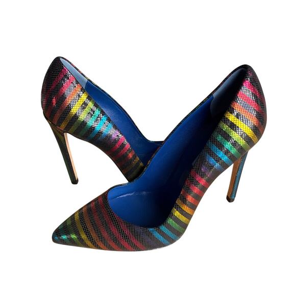 Dee Keller Vero Cuoio Striped Heels Sz 38.5 - Picture 5 of 9